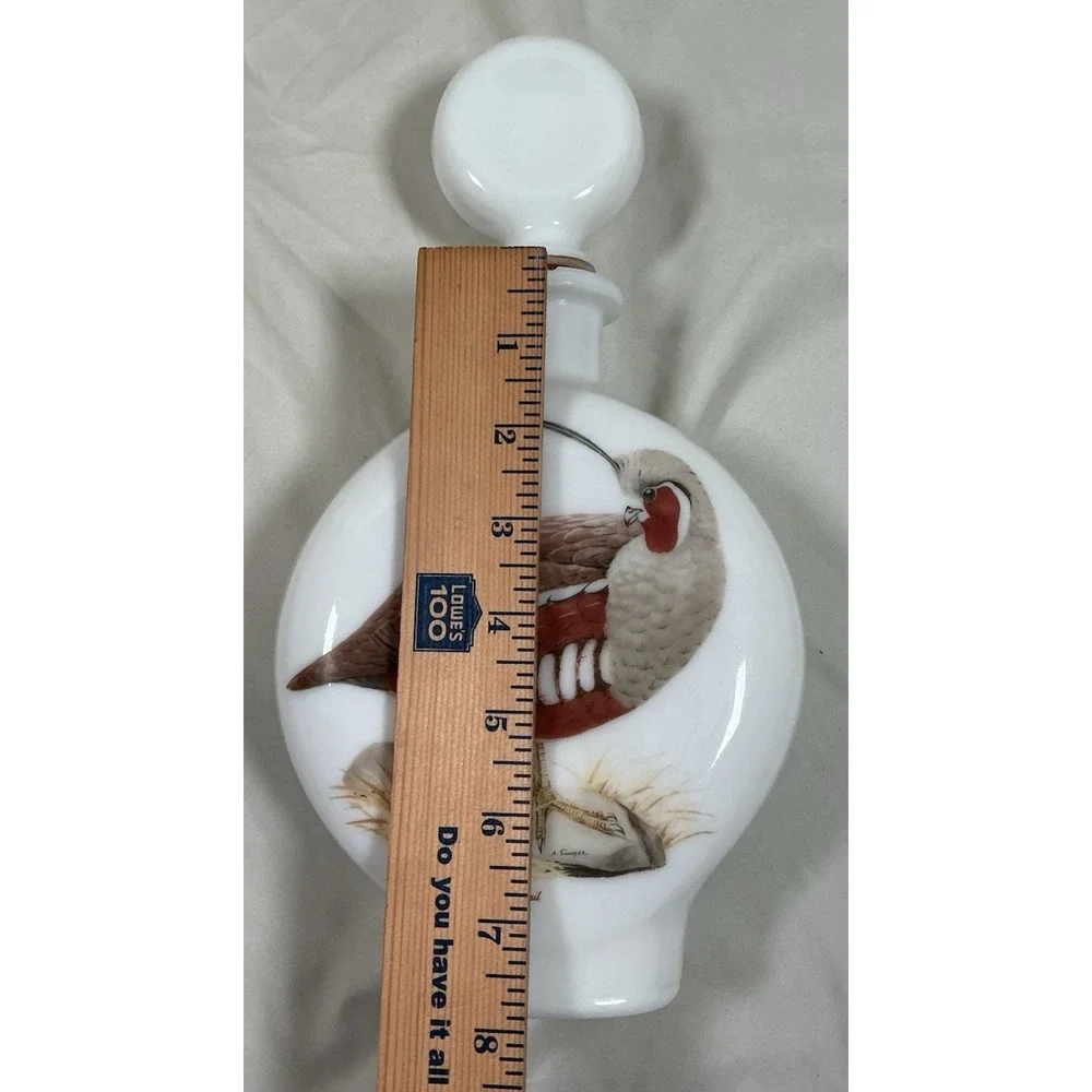 Field Birds Mountain Quail Milk Glass Whiskey Decanter Hand Painted By A. Singer